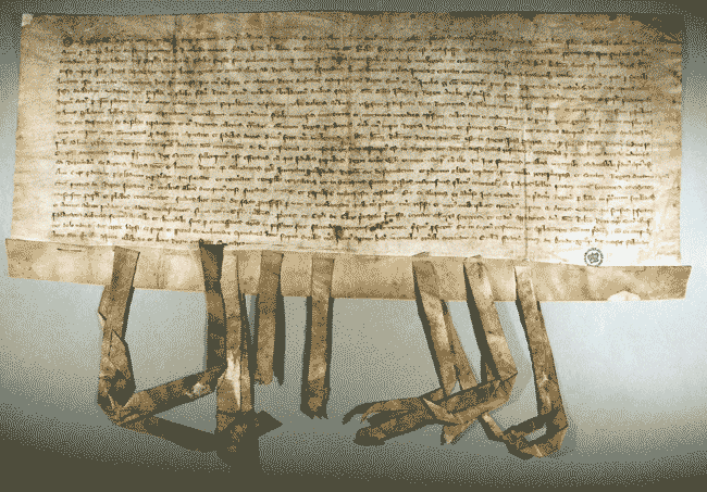 Image shows the declaration by bishops, abbots, priors and other clergy of Scotland regarding the right of King Robert I to the Scottish Crown. National Records of Scotland reference SP13/4